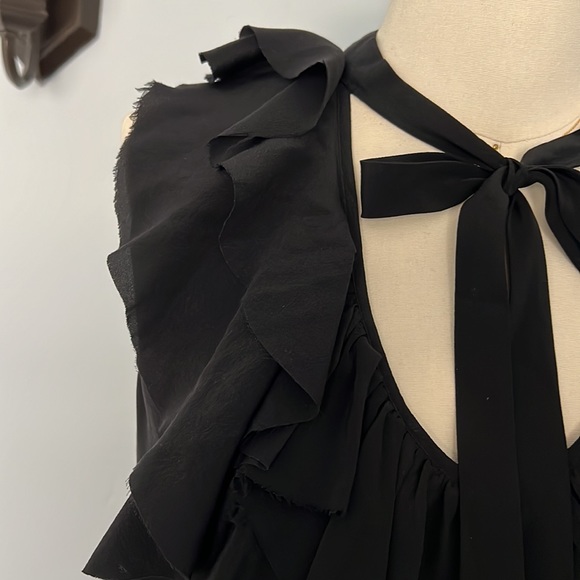 JOIE Gilly Ruffled Silk Mini Neck Tie Dress V-Neck Black, Size Small - Picture 6 of 16